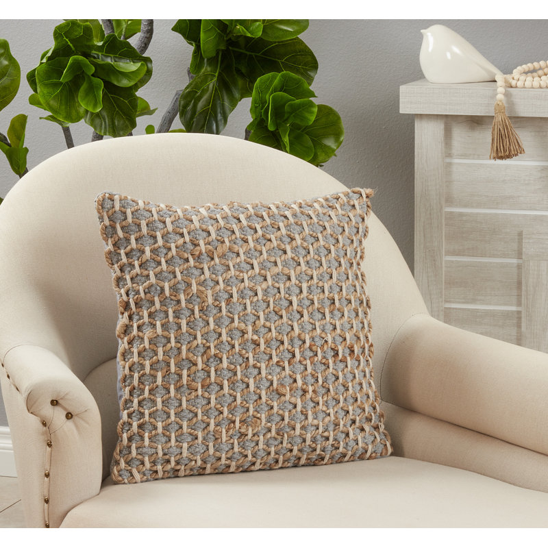 Islander Collection Cotton Throw Pillow, Gray, Pillow Cover Only - No Insert, 18"H x 18"W