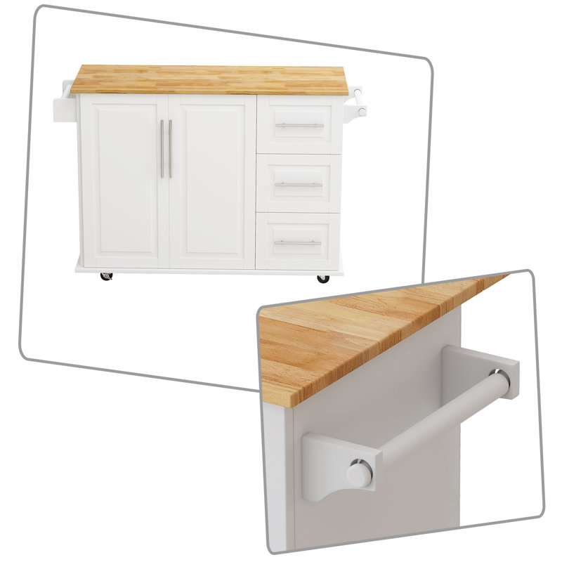 Expandable Kitchen Island kitchen cart with Drop-Leaf Countertop, 3 Drawers, Storage Cabinet and Lockable Casters