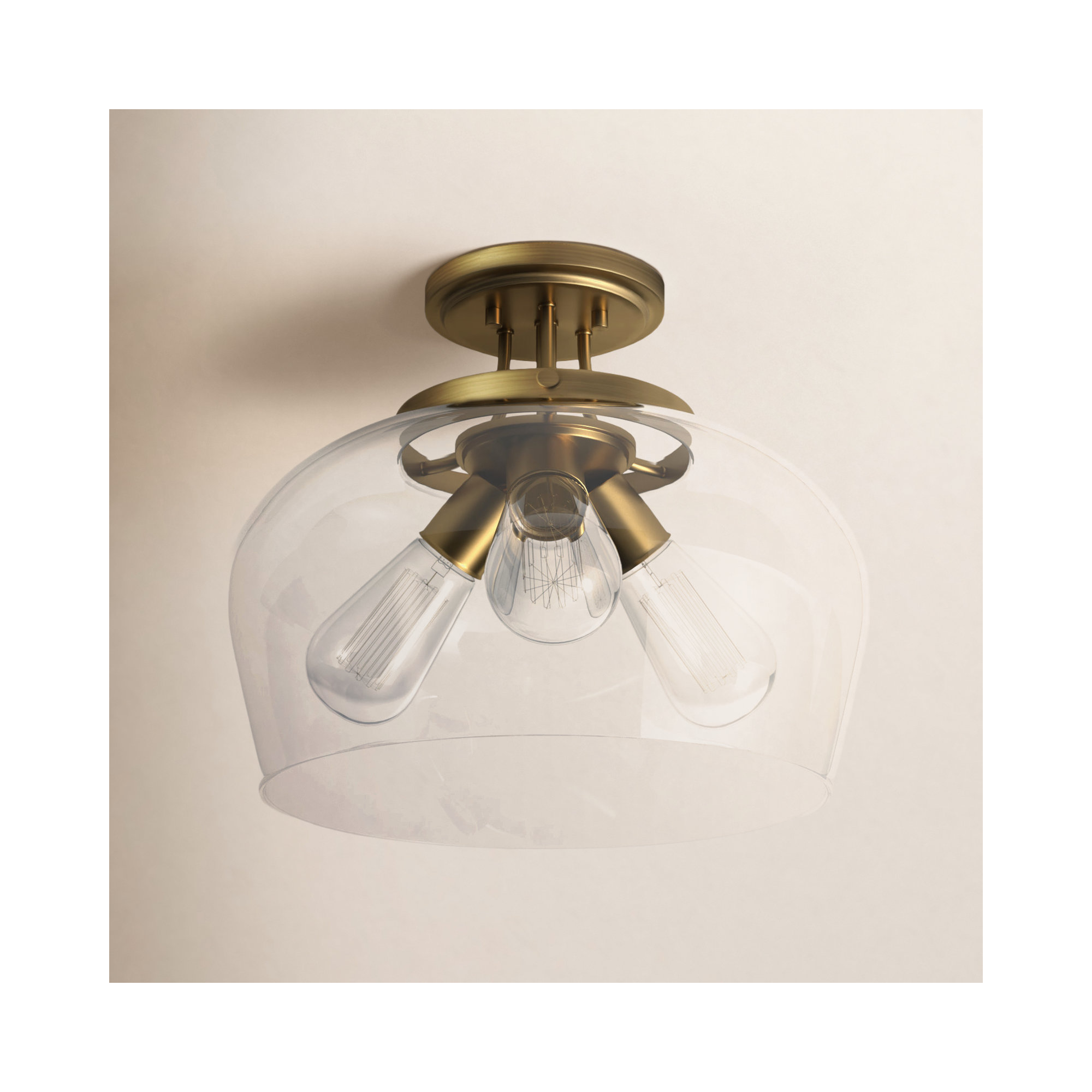 Breena 3 - Light 13" Semi Flush Mount, Warm Brass, Clear
