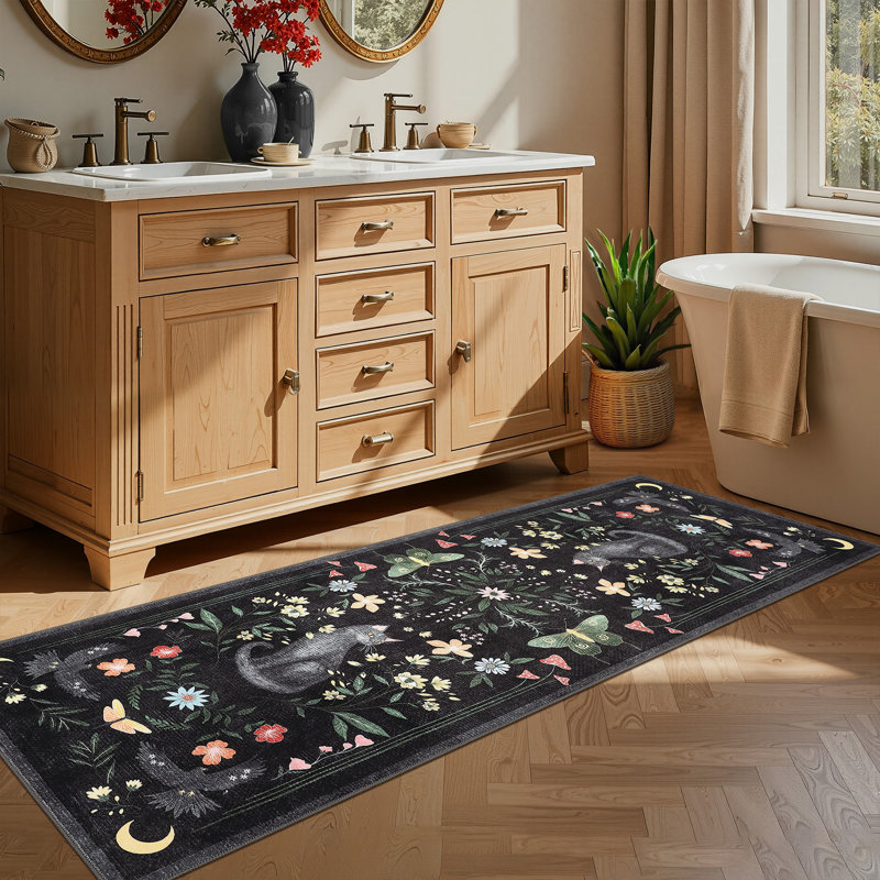 Vintage Cute Cat Machine Washable Rug with Rubber Backing for Living Room Stain Resistant Non-Slip Dining Room Rug Easy-Cleaning Floor Carpet for Bedroom