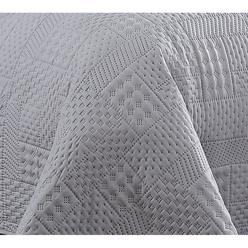Yardley Polyester Jersey Knit Quilt, Twin Quilt + 1 Twin Sham, Light Gray