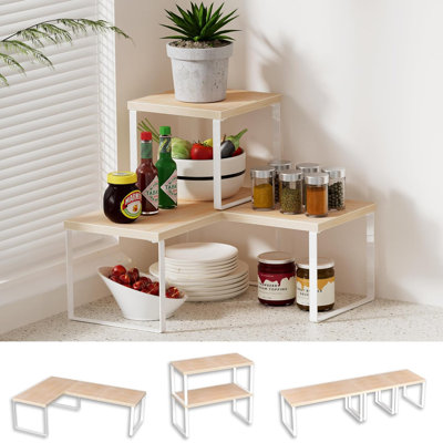 Tablettes de coin réglables et empilables à 2 niveaux pour la cuisine, la salle de bain