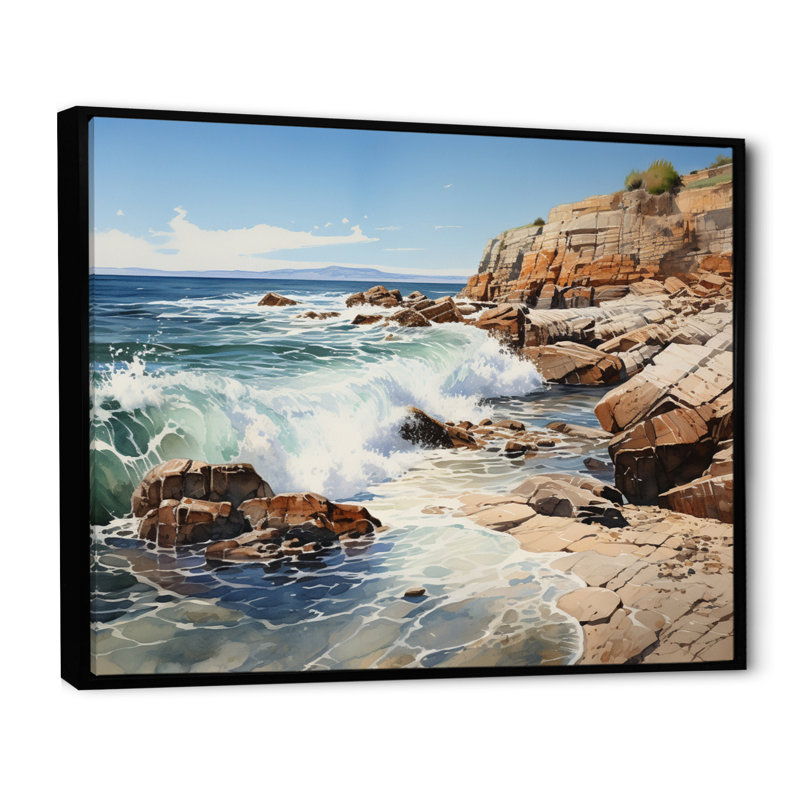 Sachem Rocky Beach, textures rocheuses sur toile, Cadre flottant noir, H 34 po x l 44 po x P 1,5 po