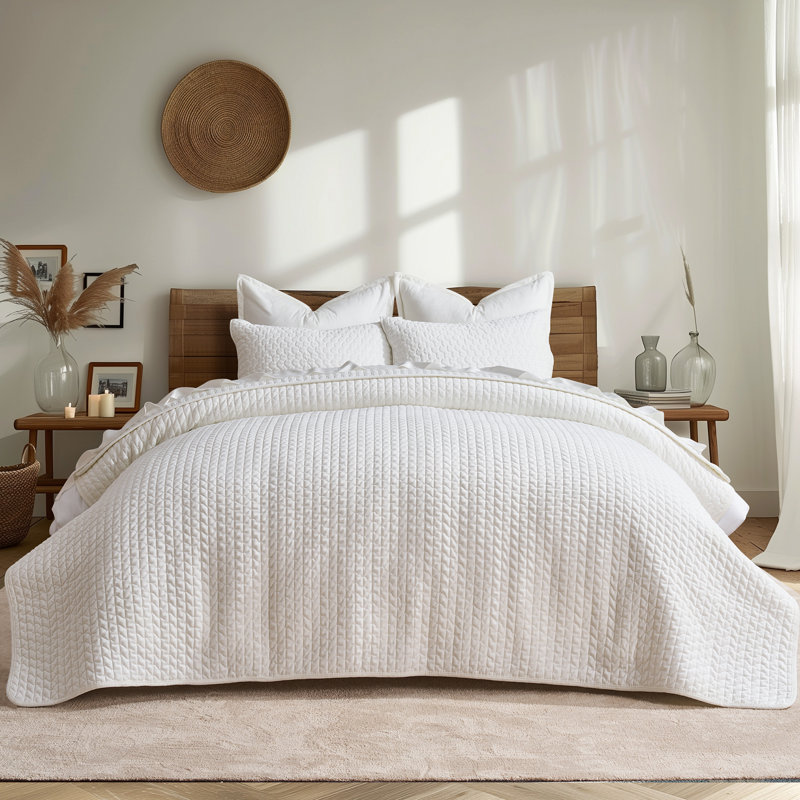 Cross-Stitch Velvet Quilt Set 3 Pieces, Bright White, King
