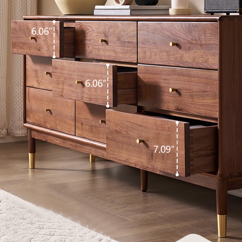 Armoire décorative couleur noyer noir + bois massif doré + laiton