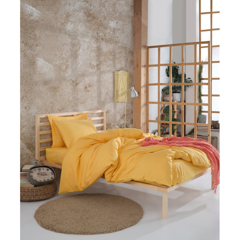 Ensemble de housse de couette 100% coton, Housse de couette 63 "x 87" + 1 taie d'oreiller st, Jaune