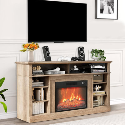 Meuble télé 58 po avec foyer électrique de 23 po - télécommande, portes de grange coulissantes et rangement