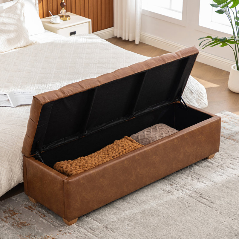 60"w Upholstered Tufted Storage Bench, Brown