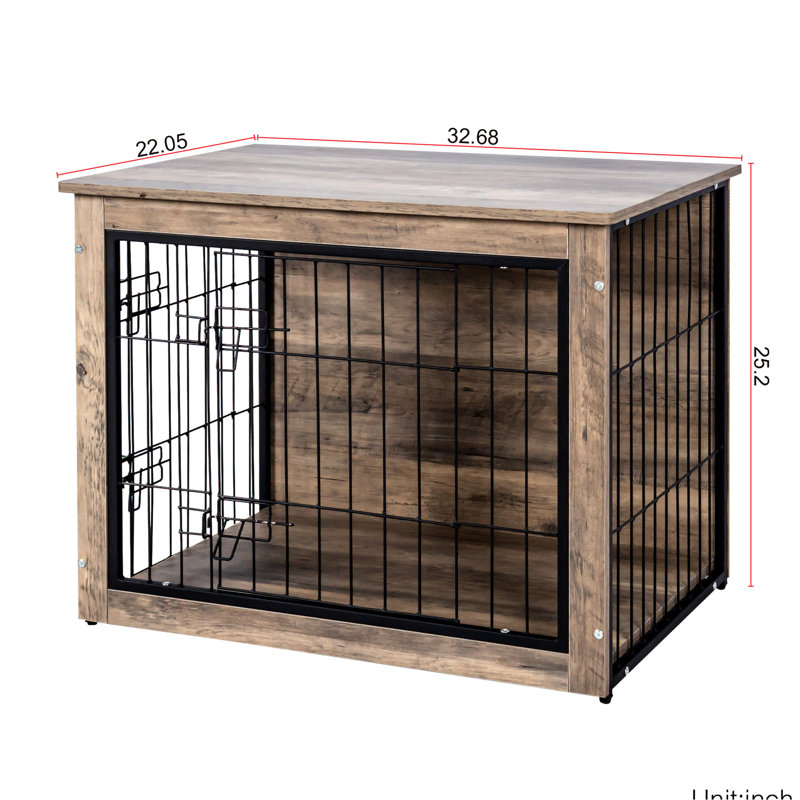 Caisse pour chien moyenne en bois avec deux sorties - accessoire de chenil d'intérieur fonctionnel pour portes doubles