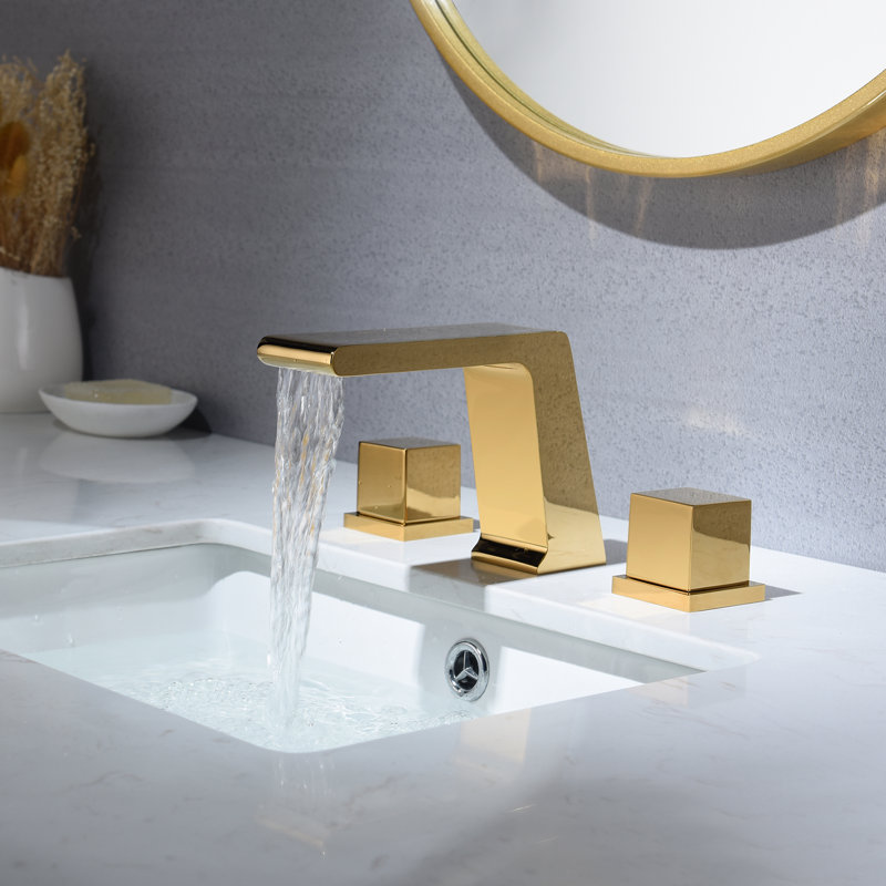 Widespread 2-handle Bathroom Faucet with Drain Assembly, Polished Gold