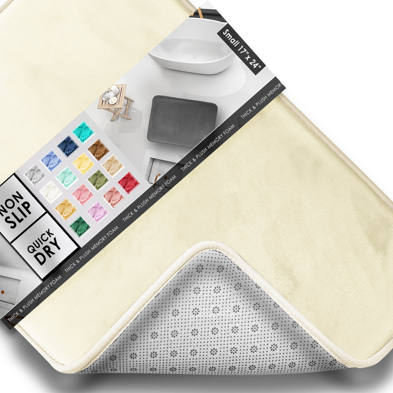 Ultra Soft and Absorbent Memory Foam Bath Rug Set with Non-Slip Backing, White, Small: 24" L x 17" W