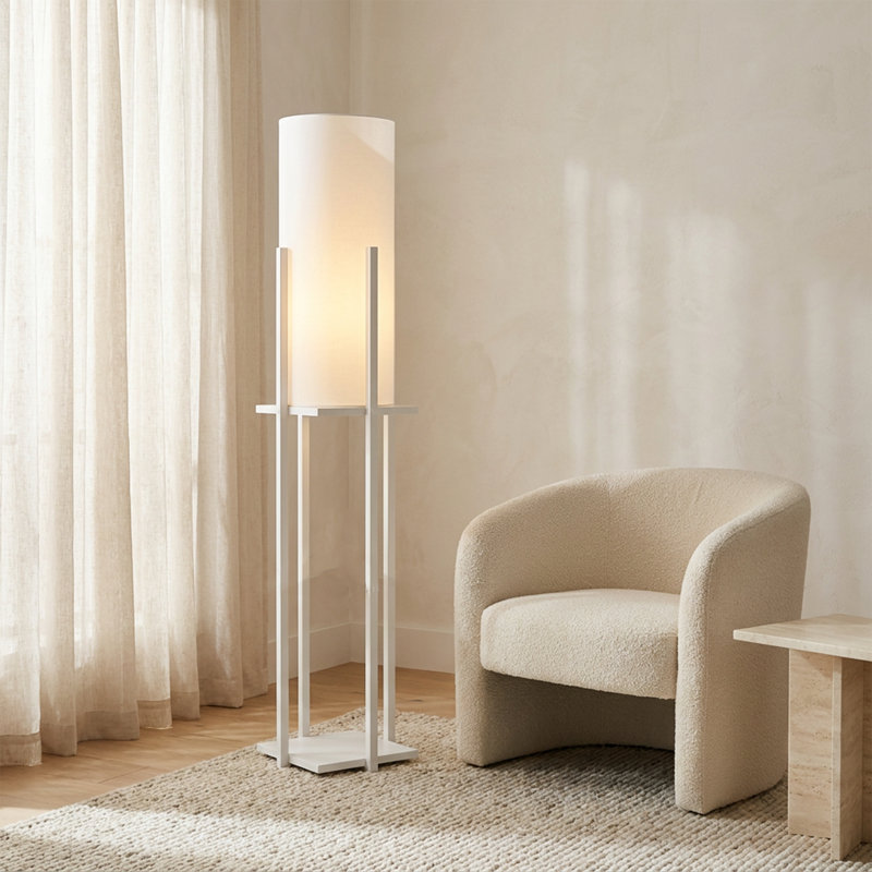 Aura White Drum Shade Floor Lamp