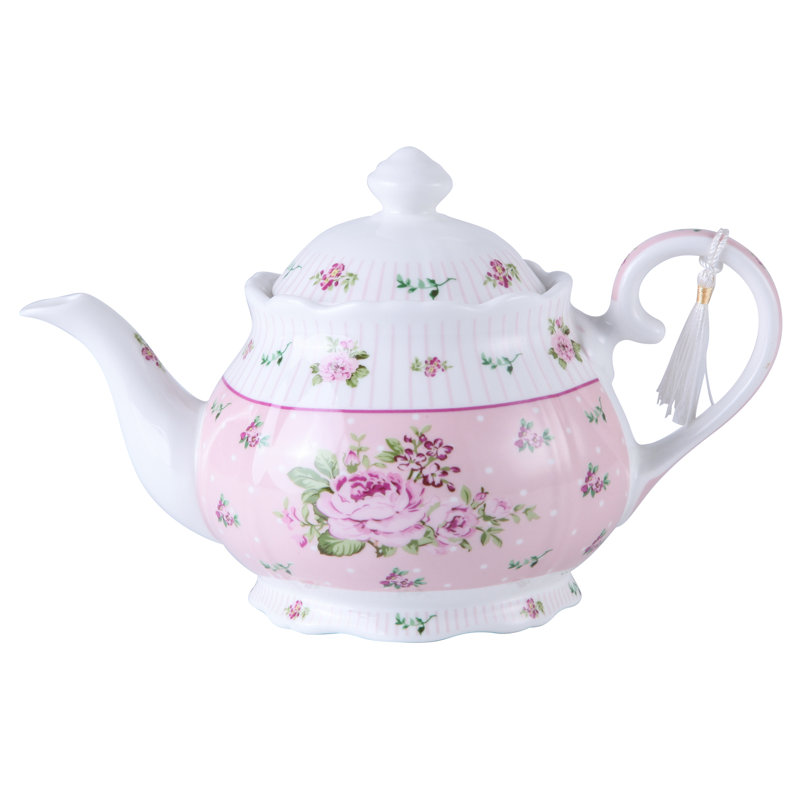 Lily Manor Alfaro 1.2ml Stovetop Safe Floral Teapot, Pink