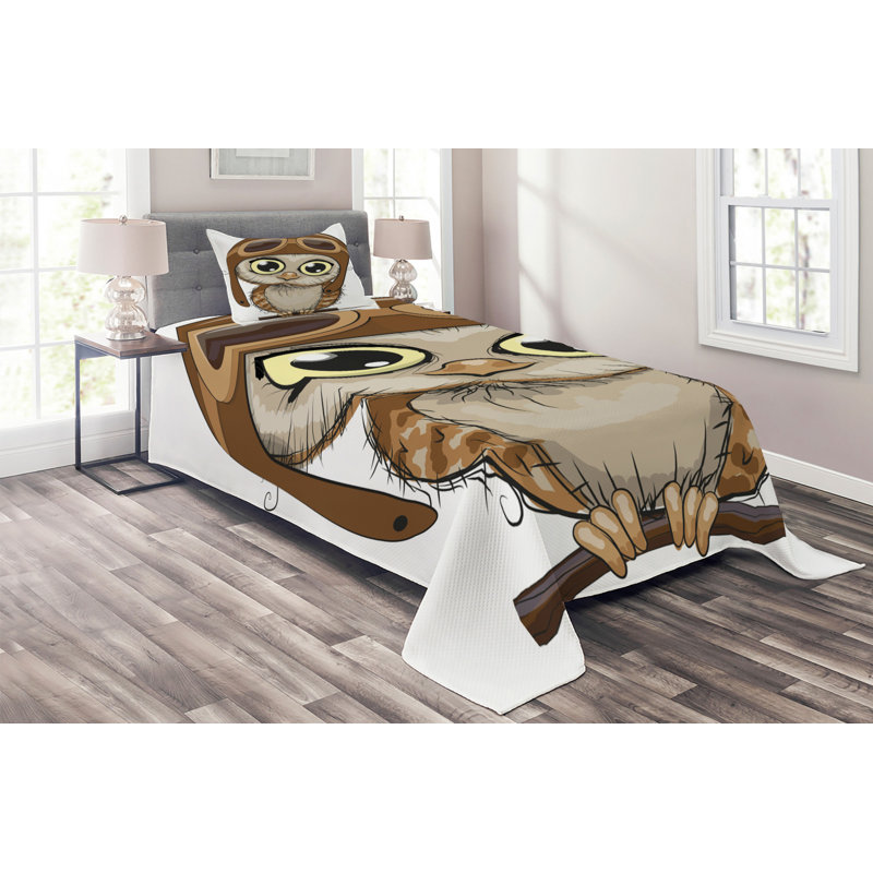 Owl Polyester Coverlet, Twin Bedspread + 1 Sham