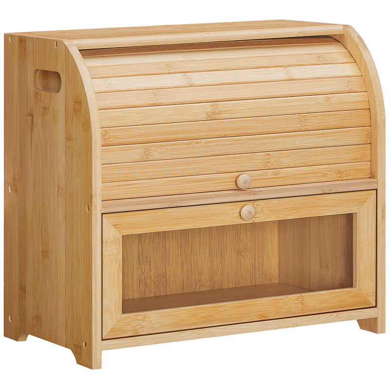 Bread Box, Bamboo Bread Box For Kitchen Countertop, 2 Tier Roll-top Bread Bin, Food Storage Box