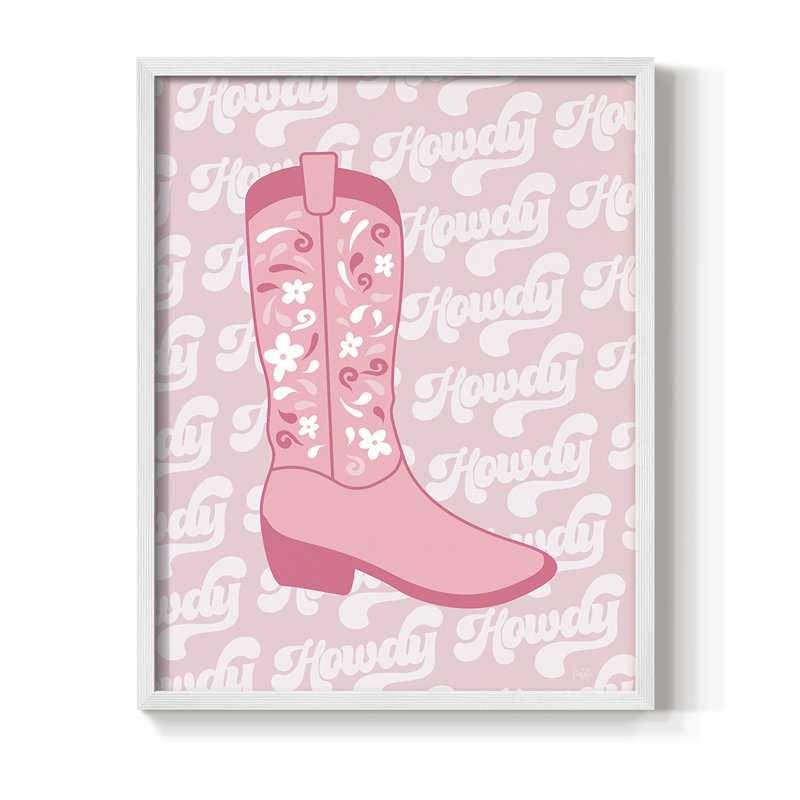 Reproduction encadrée de botte rétro Howdy - bois massif, H 21 po x l 17 po, Blanc