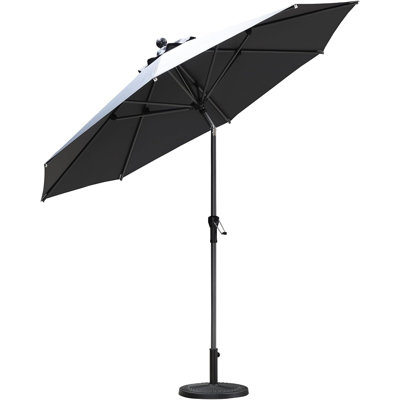 Round Crank and Tilt Table Gray Umbrella Outdoor Patio Market Gray Umbrella with Visible Hand Crank System
