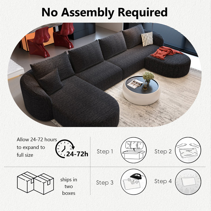 Ensemble de canapé modulaire Boneless, H 33,86 po x l 138,6 po x P 72 po, Orienté à gauche (vu de face), Noir