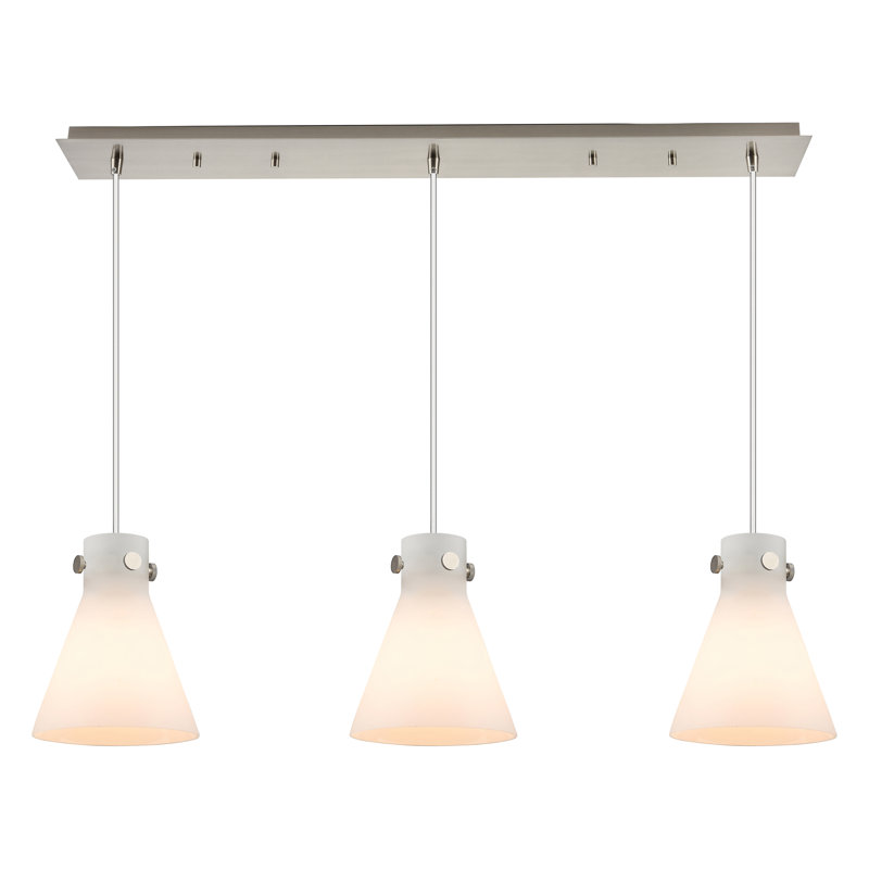 Luminaire suspendu 3 lumières Amrith, Blanc, Nickel satiné brossé