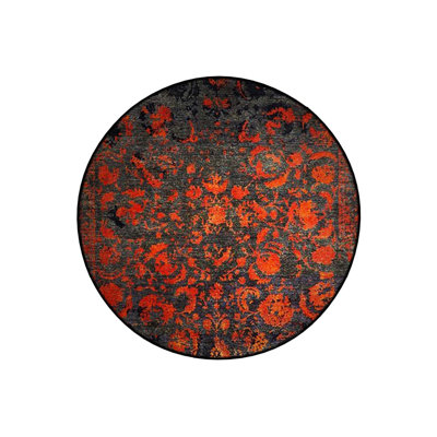 Anthracite Orange Red Abstract Patterned Woven Base Decorative Carpet