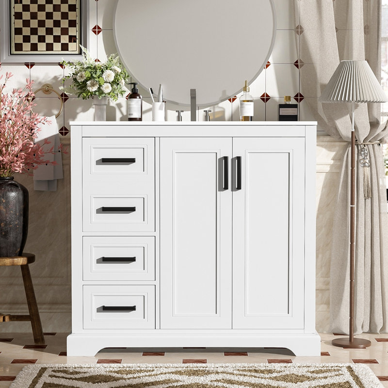 Meuble-lavabo moderne 36 "avec lavabo en céramique, Blanc