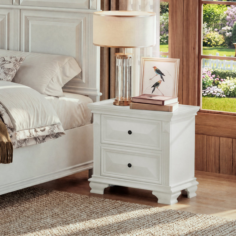 Abner 27.5″W Traditional 2-Drawer Nightstand, White