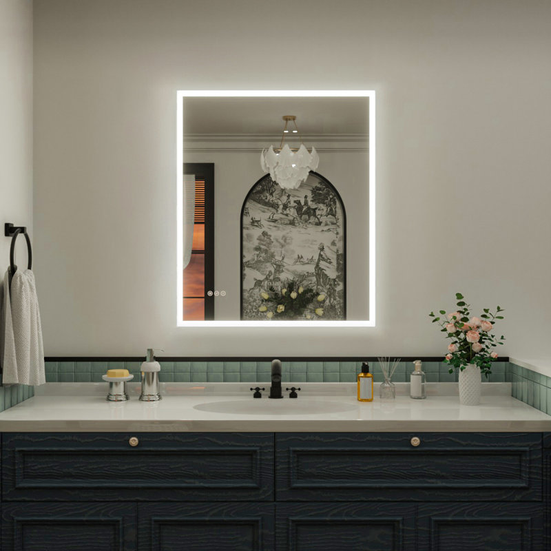 Bathroom Vanity Mirror LED Lights Anti-Fog Wall Mirror 3 Colors Dimmable, 36" x 30"