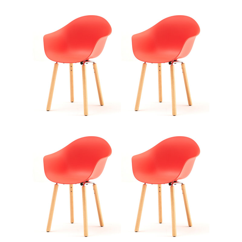 Fauteuil TA (ensemble de 4), Rouge / Naturel