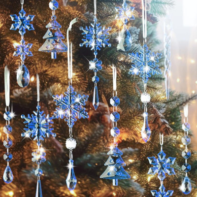 26 pièces décorations de Noël en cristal pour arbre de Noël, pendentifs suspendus en acrylique transparent en forme de flocon de neige pour Noël