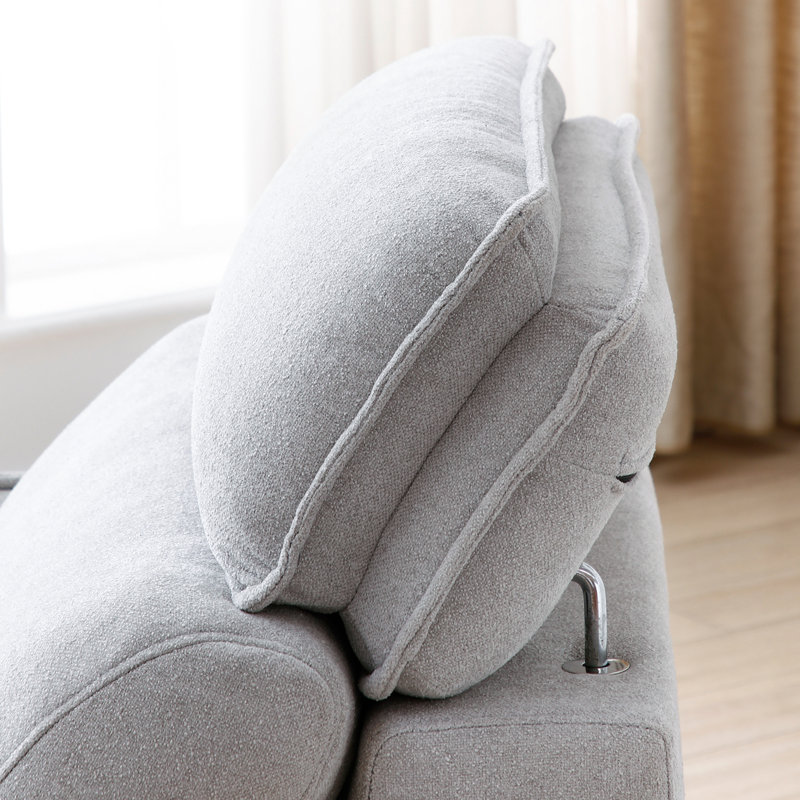 Chaise longue rembourrée Meshawn avec appui-tête réglable, Lin gris pâle