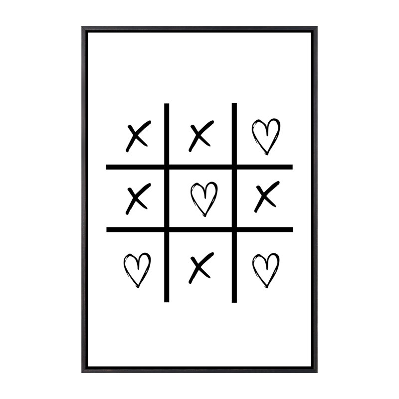 Cœurs et croix - impression d'art graphique, H 40 po x l 26 po x P 1,5 po, Pas de tapis, Toile avec cadre noir patiné
