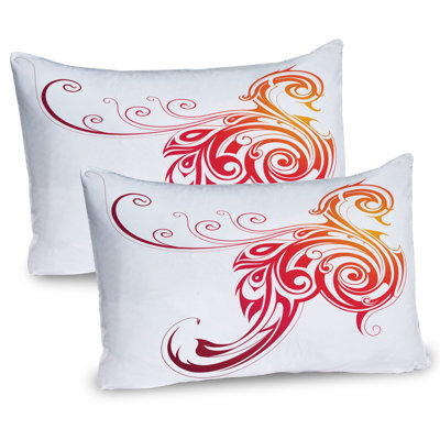Ambesonne Phoenix Pillow Sham 2 Pack Bird Swirly Wings Dark Orange White Red