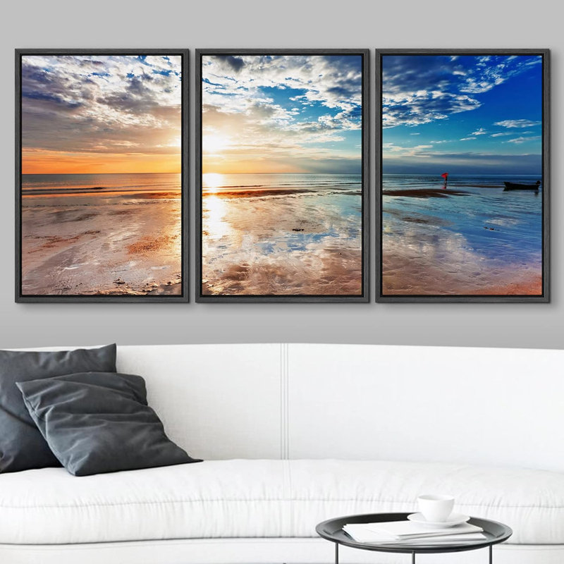 Plage Soleil avec reflet Ciel Nature Photographie Photographie Réalisme Rustique Ultra, H 36 po x l 72 po