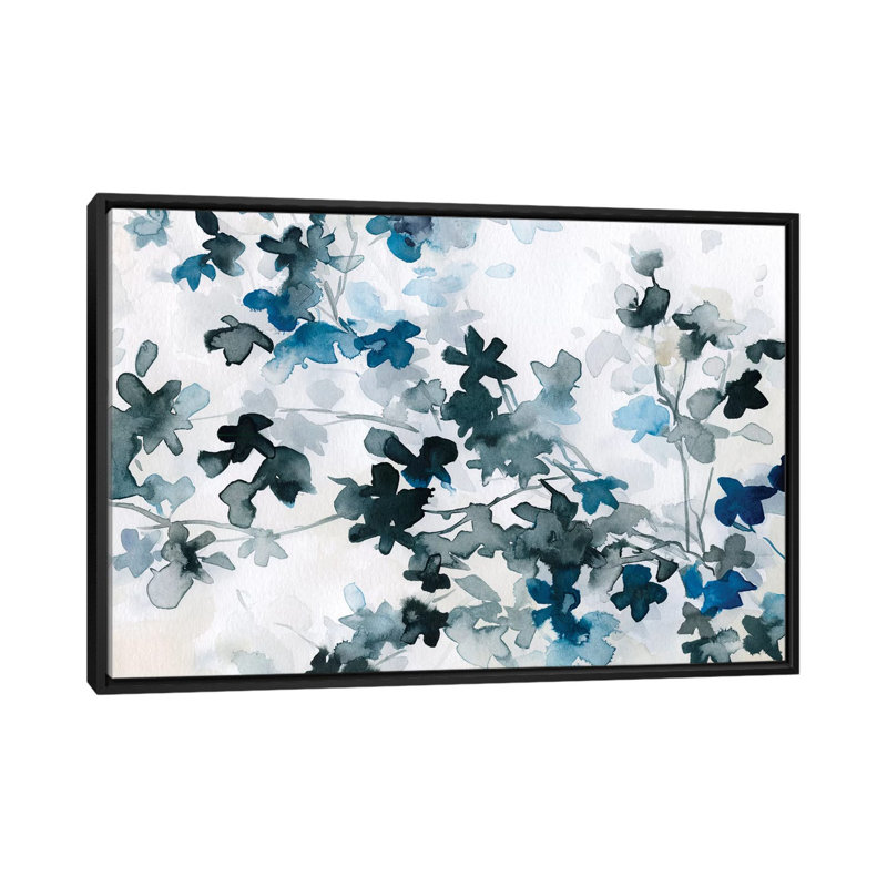 « blue cerise fleurs », impression sur toile, H 18 po x l 26 po x P 1,5 po, Toile avec cadre noir, Pas de tapis