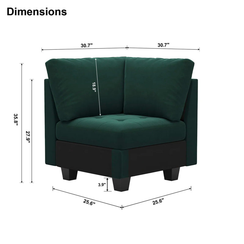 Fauteuil sans accoudoirs en velours Shavera, module d'angle pour canapé modulaire d'angle, Velours vert