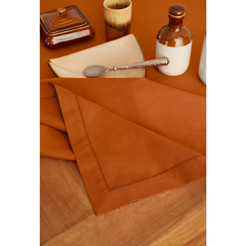 Cotton Linen Hemstitch Tablecloth, Cinnamon, 120" x 60"