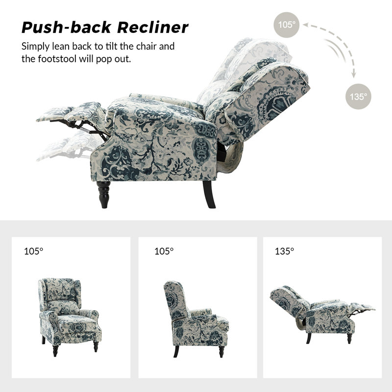 Brodie 31'' Wide Manual Standard Recliner with Wingback Design, Iron Floral