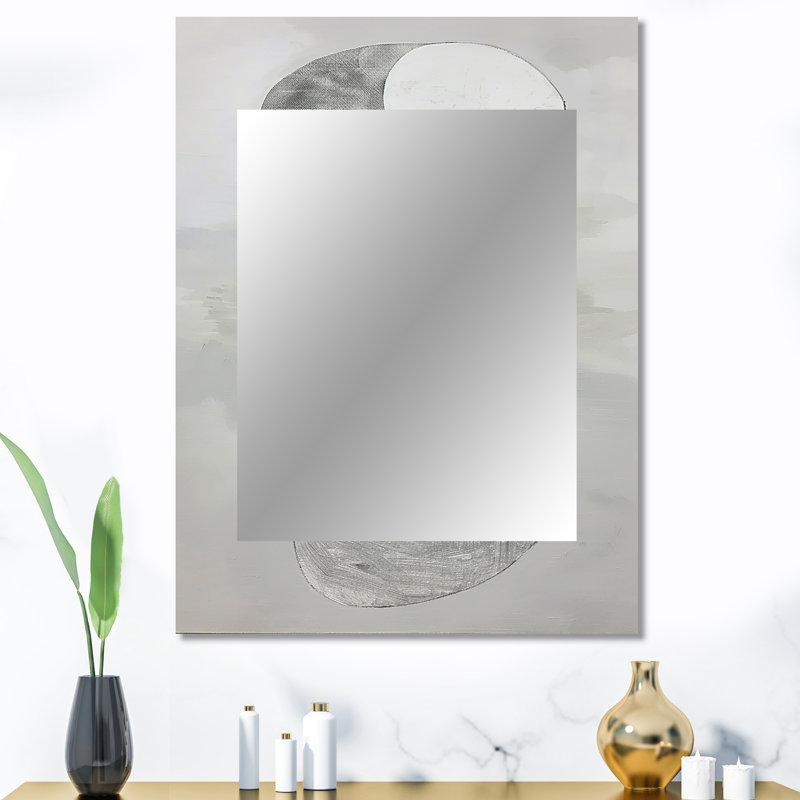 Grey Minimalism Simple Shapes Painting III - Abstract Shapes Decorative Mirror, Modern Wall Mirror, Printed Metal Art