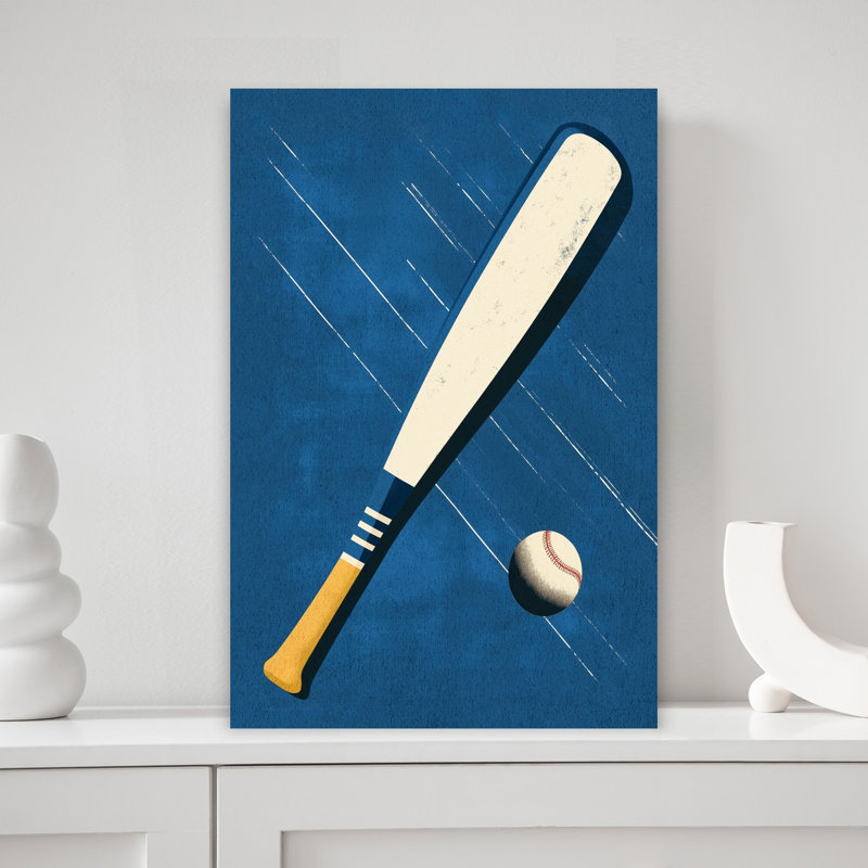 Baseball Blue Contemporary Bat Wall Art Print, 45.72cm H x 30.48cm W