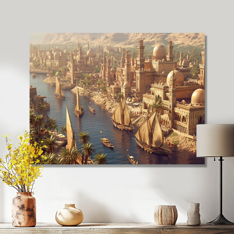 Voile de bateau sur le Nil en Égypte ancienne - Égypte, art mural, Toile tendue, H 30 po x l 40 po