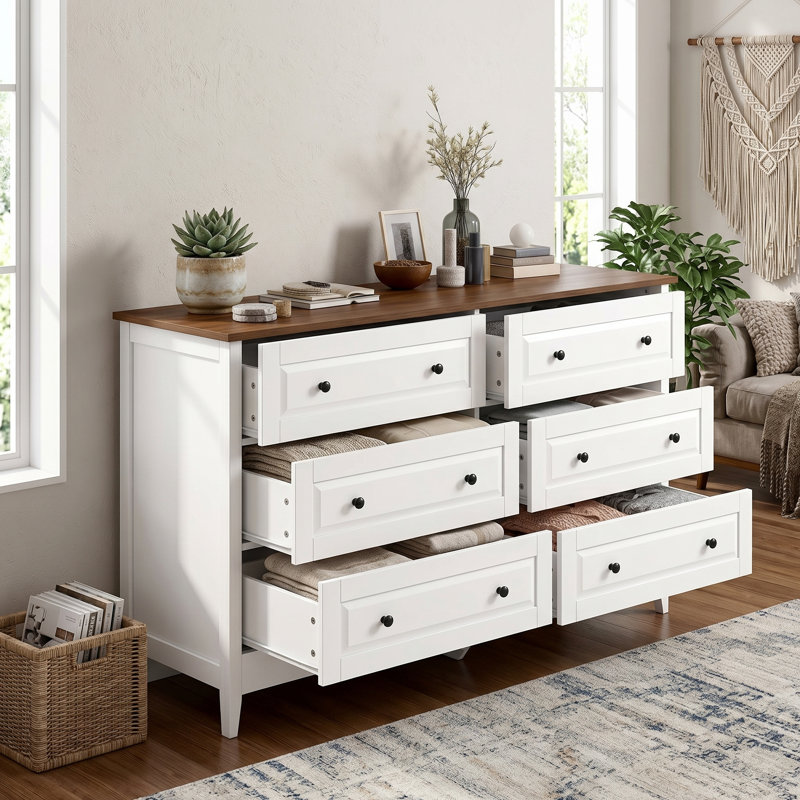 Commode moderne à 6 tiroirs pour la chambre à coucher, commodes de 55,5 po de largeur et commode, rangement pour vêtements, vestibule, couloir, chambre de bébé ou salon