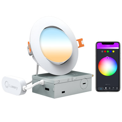 Luminaire encastré à cardan réglable de 4 po Lumary, lumière RVBWW, Wi-Fi et Bluetooth,
 9W 780LM, fonctionne avec Alexa et l'assistant Google, paquet de 1