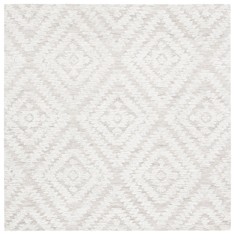 Patricia Geometric Handmade Tufted Cotton/Wool Beige Area Rug, Square 5'