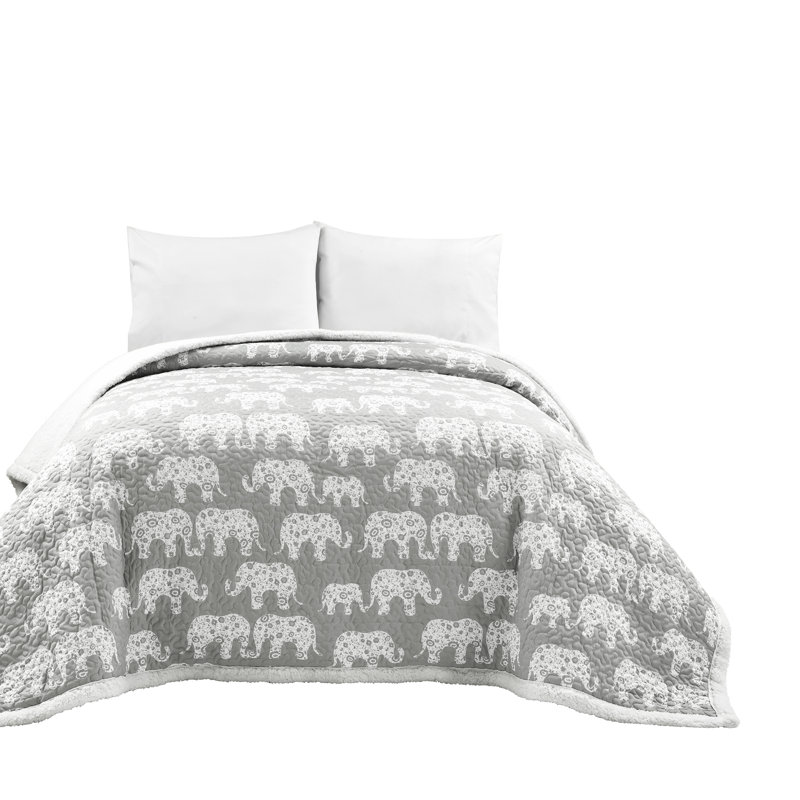 Full Gray Elephant Parade Sherpa Fleece Blanket