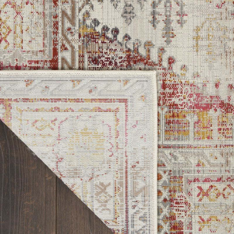 Asuna Kira Oriental Machine Made Polypropylene Area Rug in Ivory/Red/Gray, Rectangle 4' x 6'