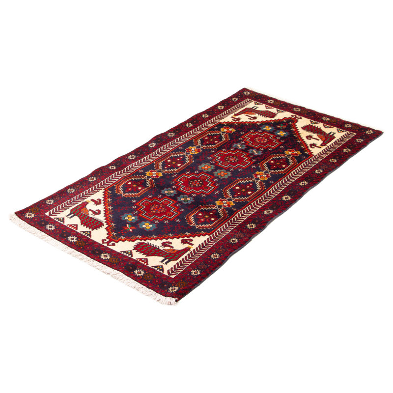 Tapis rouge en laine noué à la main de conception unique 3 pi 3 po x 6 pi 5 po New Age