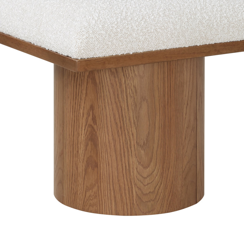 Banc rembourré Horatia, Tissu crème bouclé, Noyer brun, H 17,5 po x l 93 po x P 18 po