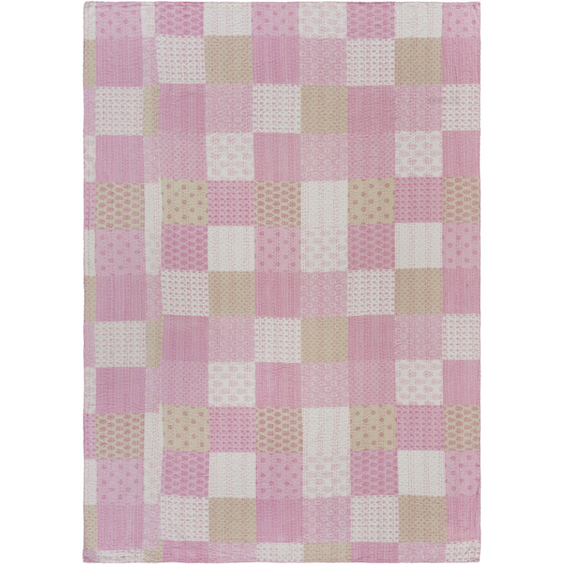 Knitted Cotton Patchwork Throw Blanket, Pink