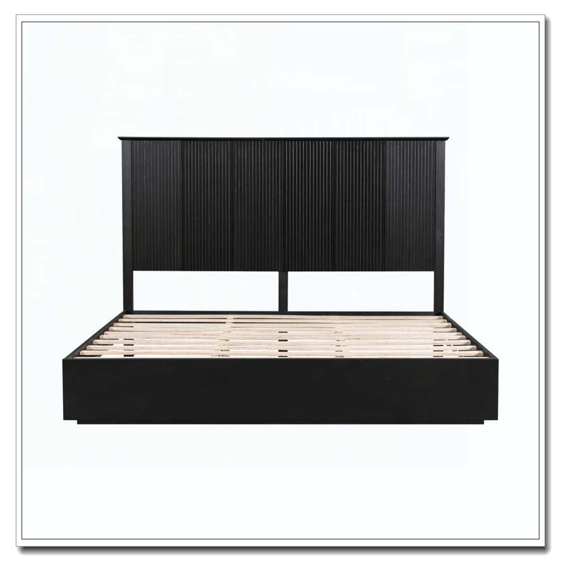 Solid Wood Bed Frame, Black, Très grand lit