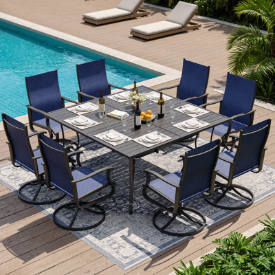 Ensemble repas pour 8 personnes avec fauteuils pivotants 360 ° et table en métal